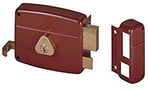 CISA 150121602N6, Serratura da Applicare, Tirante e Cilindro Interno, Cilindro a Tubo, Acciaio Verniciato Color Rosso Amaranto, Entrata 60, Mano Sinistra