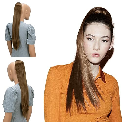 CAISHA 65cm Haarteil Mit Kordelverschluss Langhaar Zopf Pferdeschwanz Haarverlängerung Glatt Hellbraun PH605