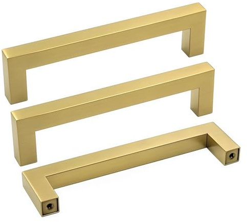 Goldenwarm 5 Pack Gold Drawer Pulls Kitchen Cabinet Door Handle 4 inch -LSJ12GD102 Brushed Brass Furniture Hardware Square Cupboard Handles Bathroom Handles for Cabinets and Drawers