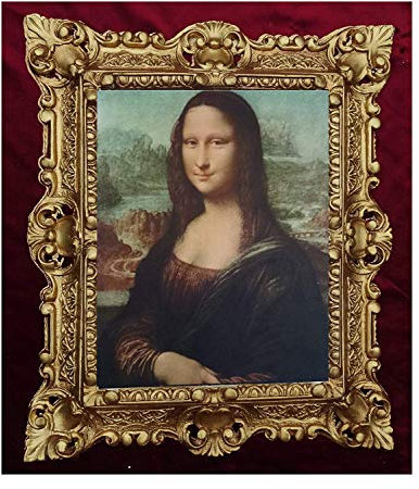 Mona Lisa Bild mit Barock Rahmen in Gold Wandbild von Leonardo da Vinci 45x38 cm Kunstdrucke Gemälde Retro Repro Antik für Home Büro Praxis Café 48B