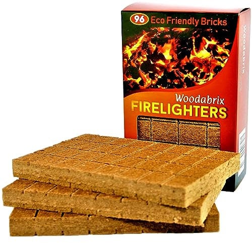 Woodabrix Allume-feu écologique en Bois Naturel. 96 Allume-feu durables, idéaux pour Les poêles à Bois, Les foyers, Les fours à Pizza, Les grillades. Aucun Petit Bois requis. s'allume même dans des c