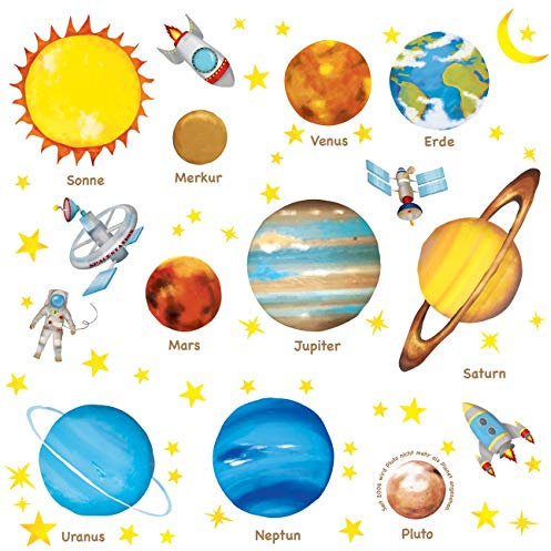 DECOWALL DW-1307DE Sonnensystem Planeten Wandtattoo Weltraum Wandsticker Platz Wandaufkleber Wanddeko für Schlafzimmer Kinderzimmer Babyzimmer (Mittlere) (Deutsche Ver.)