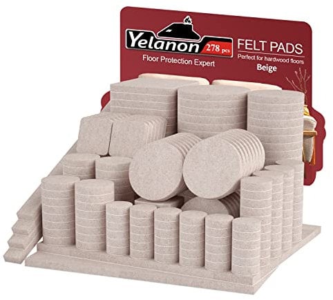 Yelanon Felt Furniture Pads -278 Pcs Furniture Pads Self Adhesive, Felt Chair Pads, Anti Scratch Floor Protectors for Furniture Feet Chair Legs, Furniture Felt Pads for Hardwoods Floors, Beige