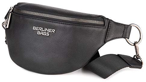 Berliner Bags Premium Bauchtasche Mona, Umhängetasche aus Leder, Crossbody Tasche, Gürteltasche für Damen und Herren - Schwarz