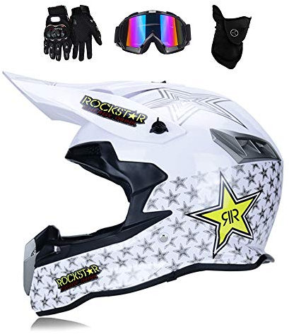 MRDEAR Casque Cross Adulte avec Goggle (4 PCS/ Rockstar) Casque Motocross Casque VTT Integral Velo Quad Enduro ATV Scooter pour Homme Femme, Doublure Amovible, Certification Dot, 3 Styles,B,M