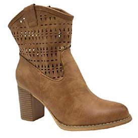 Fashion Moda Stivali Stivaletti Donna Caviglia Anfibi Primaverili Estivi Traforato Biker New Tronchetto Nero Beige Nuovi Estate Tacco Comodi G633 (Camel, Numeric_36)