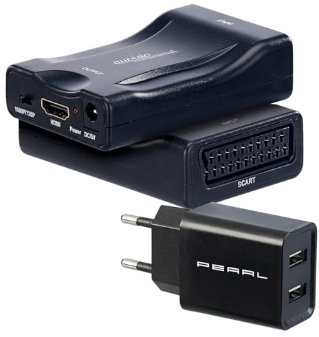 auvisio SCART-auf-HDMI-Adapter/Konverter 720p/1080p mit 2-Port-USB-Netzteil