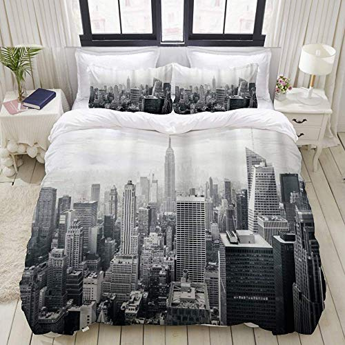Yaoni Bettbezug, NYC New York City Schwarz-Weiß-Landschaft Winter Herbst Herbst, Bettwäsche-Set Ultra Bequeme leichte Luxus-Mikrofasersets