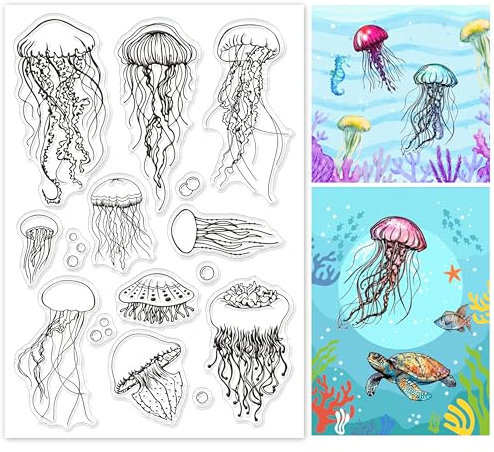 GLOBLELAND Ocean World Silikon-Stempel, Qualle, transparent, für Kartengestaltung, Dekoration und Bastelarbeiten