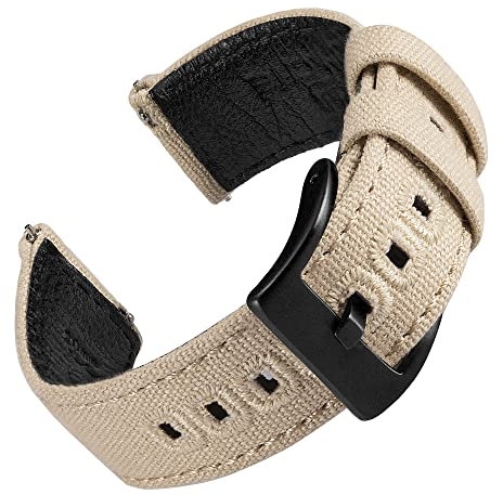 EACHE Uhrenarmband 20mm, Segeltuch und Leder Hybrid Uhrenarmbänder für Herren, Armband für Uhr mit Schnellverschluss (Sand-Schwarze Schnalle)