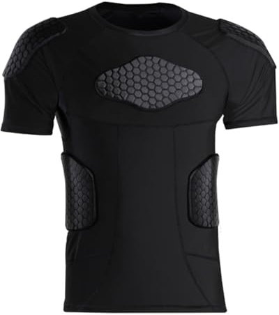 Topeter Herren Kompressionsshirt, gepolstert, Brustschutz, Schulterschutz L Schwarz