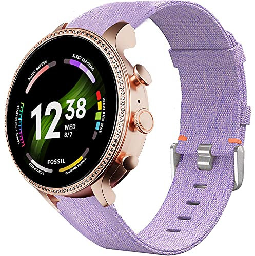 Giaogor Compatible for Fossil Gen 6 Smartwatch Band, Breathable Nylon Woven Fabric Replacement Accessory Strap Compatible for Fossil Gen 6 42mm / 44mm Smartwatch (Purple, 42mm case Women)