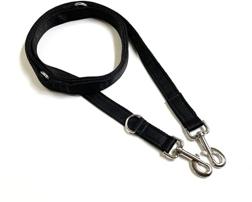 Police Style Dog Training Lead Double Ended 5ft (1.5 Metres Approx) Adjustable Leash Multi-Functional In Cushion Webbing (20mm, Black)