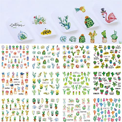 Love Designs Cactus Strawberry Leaf Manicure Decor Flower Nail Stickers Adhesive Decals(BN1261-1272)