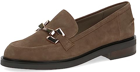 CAPRICE Damen Slipper aus Leder mit Blockabsatz, Braun (Taupe Suede), 38.5 EU