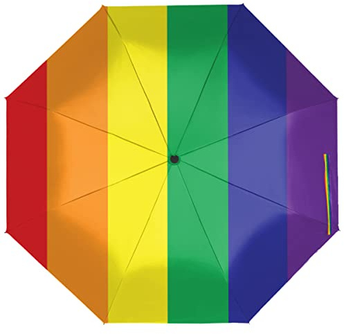 TropicalLife Reise-Regenschirm LGBT Pride Regenbogen Muster Automatisches Öffnen/Schließen Regenschirm Tragbarer UV-Schutz Winddicht Faltschirm, multi, Einheitsgröße