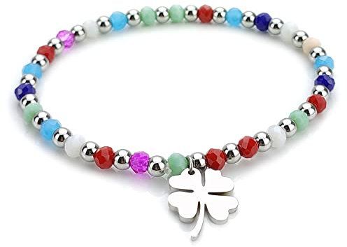 SAGA GIOIELLI® Bracciale Donna Cristalli Quadrifoglio Portafortuna Acciaio (MULTICOLOR)