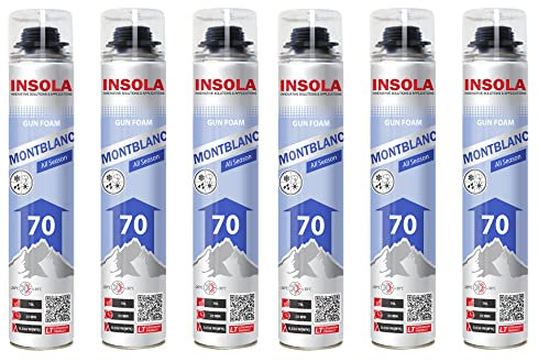 Mousse expansive pistolable Montblanc Toutes Saisons INSOLA - Aérosol de 870 ml - Pour l'Isolation et le Calfeutrage - Lot de 6 mousses