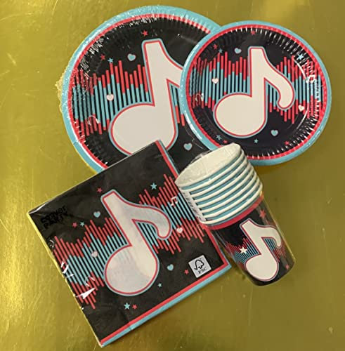 Lote de Vajillas Infantiles Tik Tok Dance (8 Vasos, 8 Platos, 8 Platos (18 cm) y 20 Servilletas) .Detalles y Decoración para Fiestas de Cumpleaños, Bodas, Bautizos, Comuniones. AB