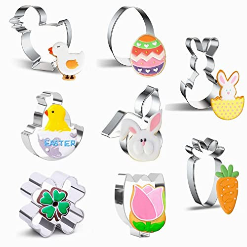 Emporte Pièces Pâques, Lot de 8 Forme Biscuit, Emporte-pièces en Acier Inoxydable Emporte-pièces - Lapin, œuf, poulet, carotte