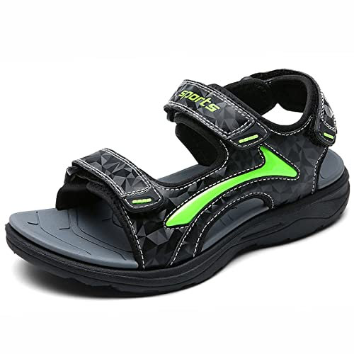 HSNA Sandales Bout Ouvert Garçon Sandales de Marche Été Chaussures de Plage Enfants(Gris et vert 36 EU)