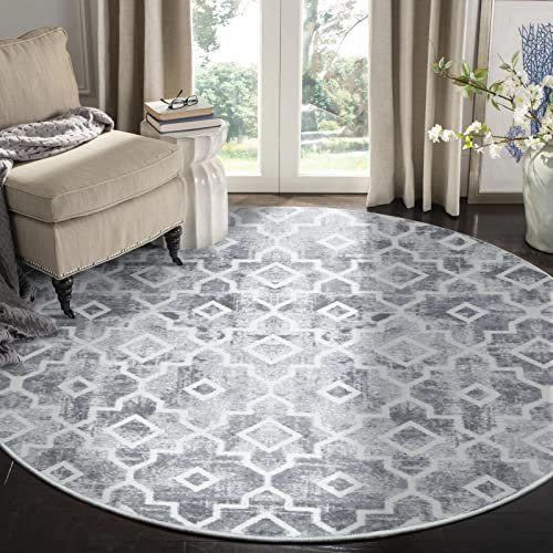 Wonnitar Marokkanische, waschbare, runde Teppiche, 1.8 m, grau, Wohnzimmer, kreisförmig, rutschfest, großer Teppich für Esszimmer, Tisch, zeitgenössisch, weicher Schlafzimmer, Schrank, Schlammzimmer