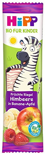 HiPP Bio Zebra Früchte Riegel Himbeere in Banane-Apfel (22 x 23g), ab 1 Jahr, Süße nur aus Früchten, in bester Bio-Qualität