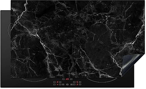 KitchenYeah© Protezione Piano Induzione 90x52 cm Cucina Copri Fornelli Proteggi di Cottura Antiscivolo Tappetino Marmo - Nero - Bianco - Texture - Aspetto del marmo