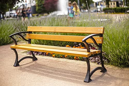 Parkbank Lodz mit Armlehne Mercurius Gartenbank Parkbank 170cm Länge, Gestell Gusseisen Holz Metall Outdoor