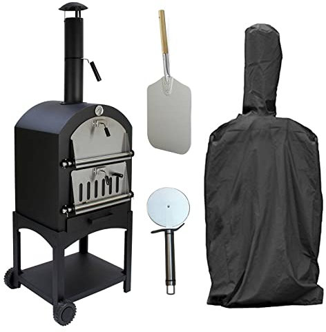 KuKoo - Forno da Esterno per Pizza in Acciaio a Carbonella per Cottura su Pietra con Pala per Pizza, Tagliapizza e Copertura Impermeabile