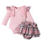 Haokaini Baby Mädchen Kleidung Rock Set Rüschen Langarm gerippt Strampler Top Plaid Rock Kuchen Kleid 2Pcs Mode Set