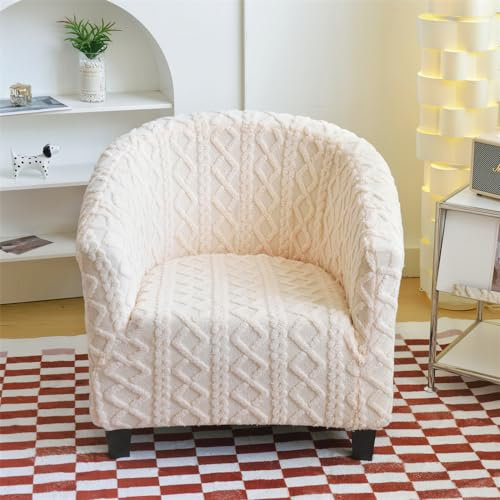 Highdi Jacquard Plüsch Sesselschoner Sesselbezug Weiches Stretch Sesselüberwurf 1 Sitz Sesselhusse, Tub Chair Covers Cocktailsessel Clubsessel Loungesessel (Beige)