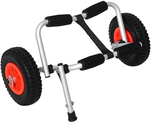 HOMCOM Carrello Porta Kayak, Trolley Carrello Porta Canoa Pieghevole in Alluminio con Imbottiture Antiscivolo