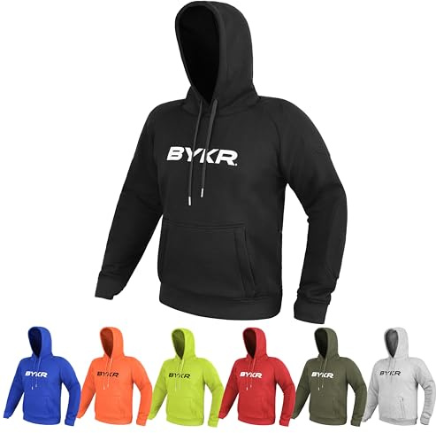 BYKR Motorcycle Hoodie for Men & Women Biker Motorcycle Jackets Breathable Motorbike Riding Sweatshirt All Weather CE Armored, Black, S