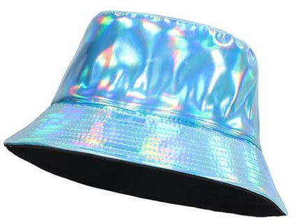 Eigso Hellblau Wasserdicht Sonnenhut für Frauen Männer Unisex Vintage Reisen Metallic Party Eimer Hut für Frau Mann