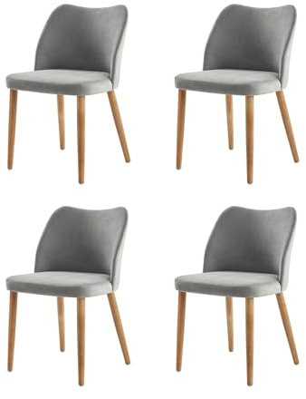 HULALA HOME 4er Set Esszimmerstühle, Schminktischstuhl, bequemer Küchenstuhl mit Holzbeinen für Wohnzimmer, Schlafzimmer und Esszimmer, Grau