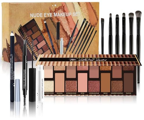 WishesMar Voll Make-up Sets mit 16 Farben Lidschatten Eyeliner Augenbraue Maskara Make-up Pinsel - Komplettes Set an Kosmetika für Augen Alles in Einem Schminkset für Augen Make up