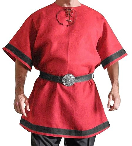 Generisch Wikinger Hemd Herren - Viking Schnürhemd Renaissance Viktorian Mittelalterliches Vintage-Kostüm Mittelalter Hemd Herren-Kostüm Mit Schnürung Baumwolle Steampunk Piraten Hemd Kurzarm/langarm