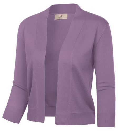 GRACE KARIN Bolero Damen Festlich 3/4 Ärmel Offene Front Strickjacken Büro Kurz Strickjacken Lila L