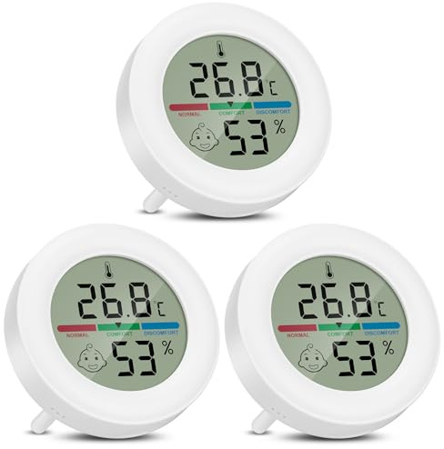 Thlevel Luftfeuchtigkeitsmesser Hygrometer Thermometer Temperatur Digitale | Innen Zimmerthermometer mit Komfortstufen Indikator und Halterung für Büro Wohnzimmer Gewächshaus 3 Stücke