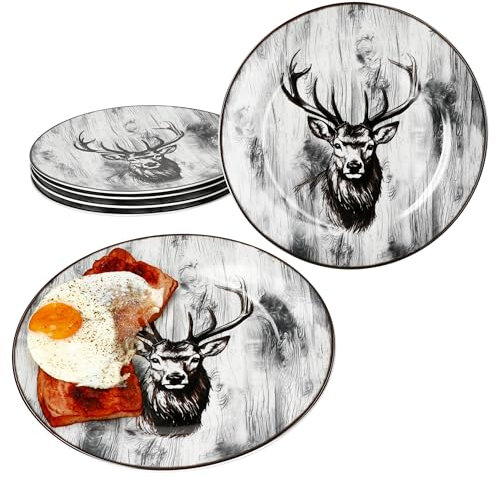 MamboCat Alois 6er Set Speiseteller I Ø 27,2cm I Porzellan-Essteller mit Hirsch-Dekor für 6 Personen I große Teller für Hauptmahlzeiten, zum Grillen & Co.