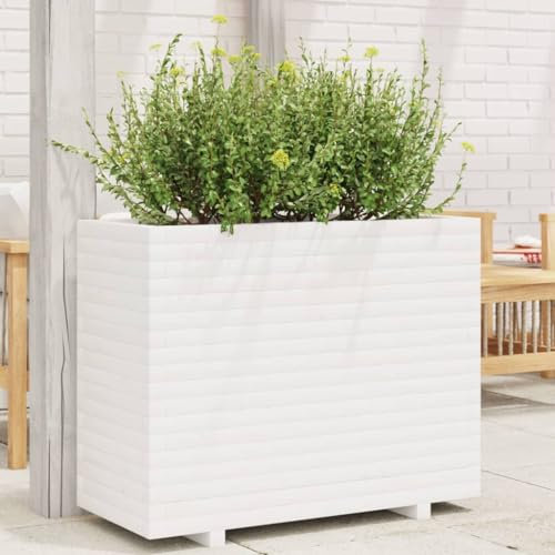 Sufrk Jardinière Blanc 90x40x72 cm Bois de pin Massif,Jardiniere sur Pieds,Bac avec Treillis,Jardiniere Terrasse