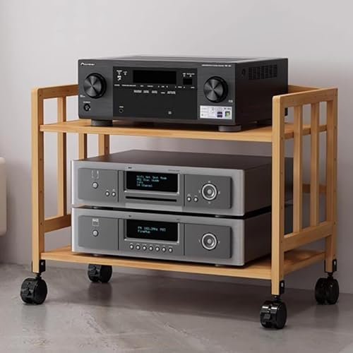 Elitix HiFi Rack Beweglicher Audiogeräteschrank mit Verstellbarem Regal, Heimstereo-Racksystem Komplett für CD-Player und Lautsprecher, 1-5-stufiger AV-Komponentenständer(Natural,55x53cm)