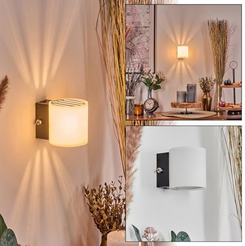 HOFSTEIN Wandleuchte Bamako, Wandlampe aus Metall/Glas in Schwarz/Weiß, moderne Up&Down-Leuchte mit Lichteffekt, Schalter am Gehäuse, G9, Wohnzimmer, Schlafzimmer, Küche, Flur, Treppenhaus