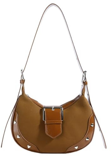 JUCHRZEY Umhängetasche for Damen mit Nieten-Umhängetasche, PU-Lederhandtasche for die Arbeit (Braun)