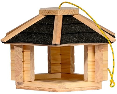 dobar® XL Vogelhaus Zwart aus Massivholz mit Bitumendach für Ständermontage - Vogelfutterhaus Groß mit Futtertablet - Schwarz