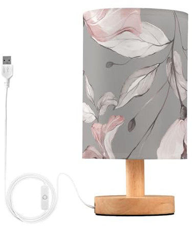 Mnsruu Lampe de chevet avec fleurs grises et roses - Lampe de chevet LED - Abat-jour en tissu - Petite lampe pour chambre à coucher, salon (ampoule incluse)