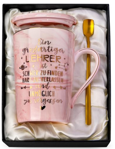 Lehrer Geschenk Weihnachten - Danke Geschenke für Lehrer, 400ml Rosa Marmor Lehrer Tasse mit Golddruck, Lustig Abschiedsgeschenk Lehrerin, Schule Lehrer Ruhestand Geschenke zum Abschied, Geschenkset