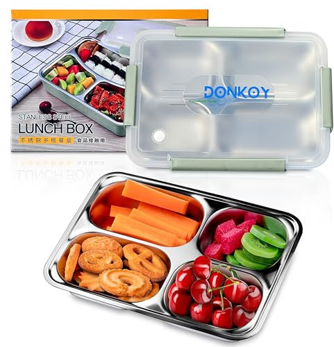 Donkoy Lunchbox Edelstahl 304 mit 4 Fächern 1000ml, können Sie verschiedene Lebensmittel getrennt aufbewahren, Edelstahl dose, Ideal für alle Altersgruppen: Perfekt für Erwachsene. (Green)