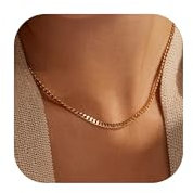 Goldkette für Damen im Trend – 925 Sterling Silber Verschluss, zierliche Choker-Halskette, 14 Karat vergoldet, dünne, einfache kubanische Kette, anlaufgeschützter Goldschmuck für Damen, 18 Zoll